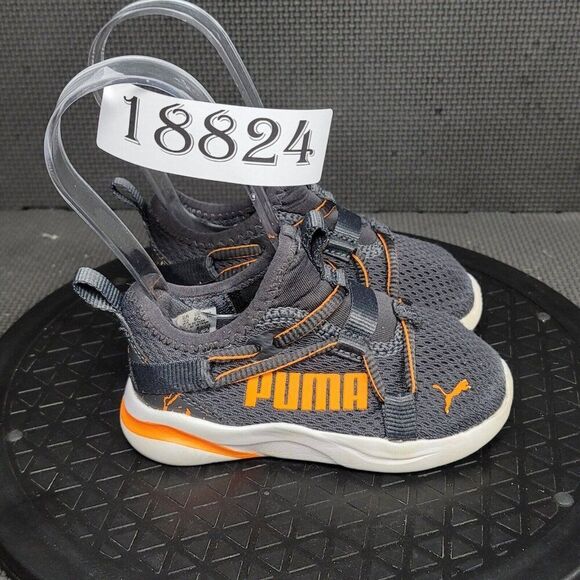 Puma Rift Shoes Toddler Sz 6 Gray Orange Slip On Athletic Trainers Sneakers